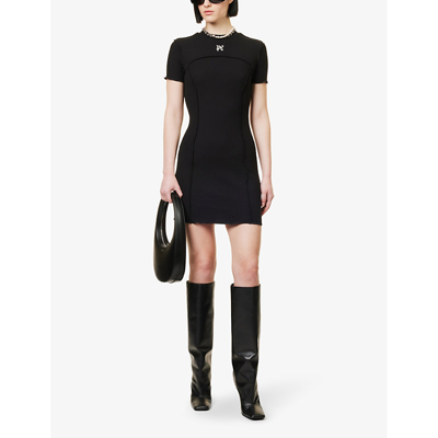 Shop Palm Angels Monogram Brand-embroidered Stretch-cotton Mini Dress In Black