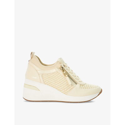 Shop Dune Womens Natural-synthetic Eilin Wedge-heel Woven Low-top Trainers