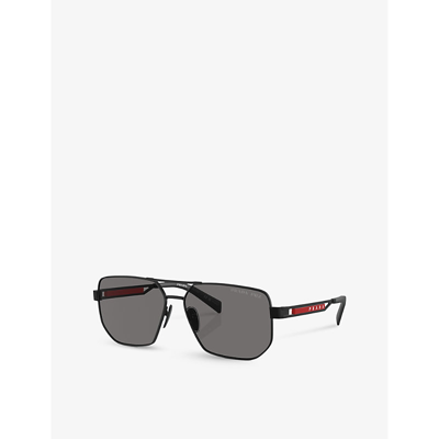 Prada Linea Rossa Womens Black Ps 51zs Pilot-frame Metal Sunglasses In Black