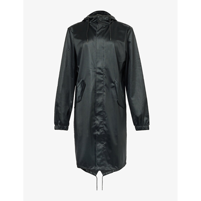Shop Rains Fishtail Drawstring-hood Shell Coat In Black Grain