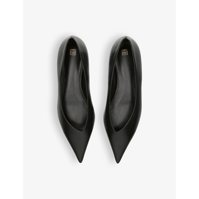 Shop Totême Toteme Women's Black Pointed-toe Leather Ballet Flats