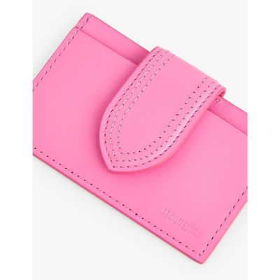 Shop Jacquemus Neon Pink Le Porte-carte Bambino Leather Card Holder
