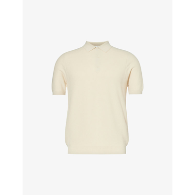 Shop Sunspel Men's Ecru Regular-fit Short-sleeve Cotton-knit Polo Shirt
