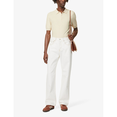 Shop Sunspel Men's Ecru Regular-fit Short-sleeve Cotton-knit Polo Shirt
