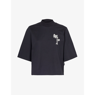 Shop Palm Angels Palms Brand-embroidered Cotton-jersey T-shirt In Black