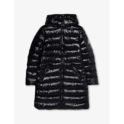 Shop Moncler Girls Black Kids Moka Long Brand-patch Shell-down Jacket 4-12 Years