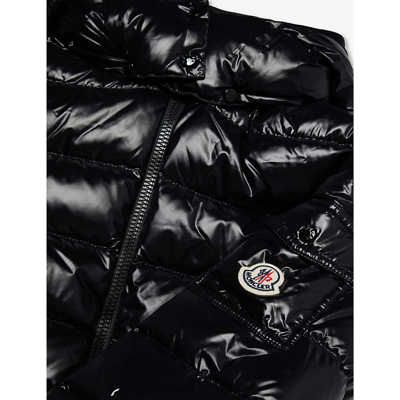 Shop Moncler Girls Black Kids Moka Long Brand-patch Shell-down Jacket 4-12 Years