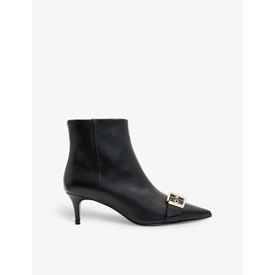 Shop Allsaints Rebecca Buckle-embellished Heeled Leather Ankle Boots In Black