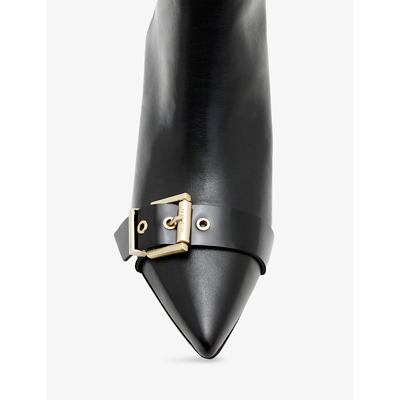 Shop Allsaints Women's Black Rebecca Buckle-embellished Heeled Leather Ankle Boots