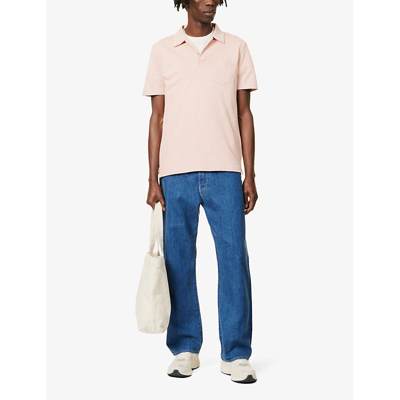 Shop Sunspel Men's Pale Pink224 Riviera Regular-fit Short-sleeve Cotton-knit Polo Shirt