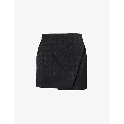 Shop Marine Serre Women's Black Diamond-pattern Mid-rise Stretch-woven Mini Skirt