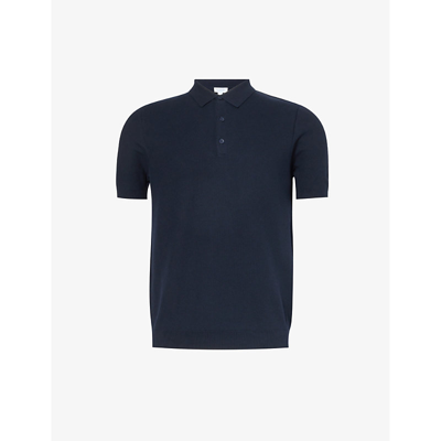 Shop Sunspel Regular-fit Short-sleeve Cotton-knit Polo Shirt In Navy