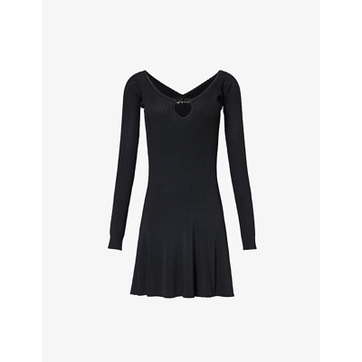 Shop Jacquemus Women's Black Logo-plaque Slim-fit Knitted Mini Dress