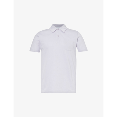 Shop Sunspel Men's Lavender Riviera Regular-fit Short-sleeve Cotton-knit Polo Shirt