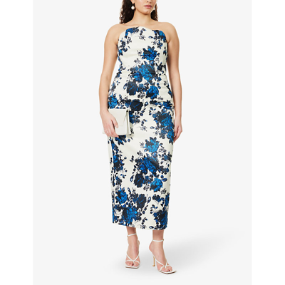 Shop Emilia Wickstead Womens Blue Bouquet Yulie Floral-print Slim-fit Woven Maxi Dress