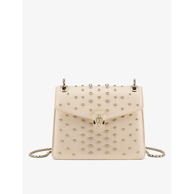 Shop Bvlgari Serpenti Forever Day-to-night Small Stud-embellished Leather Shoulder Bag In Ivory