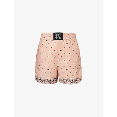 Shop Palm Angels Paisley Bandana-print Straight-leg Linen And Cotton-blend Shorts In Pink Black