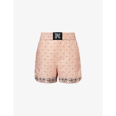 Palm Angels Printed Pattern Linen Blend Shorts In Pink Black
