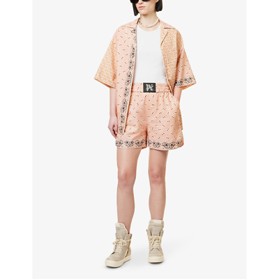 Palm Angels Printed Pattern Linen Blend Shorts In Pink Black