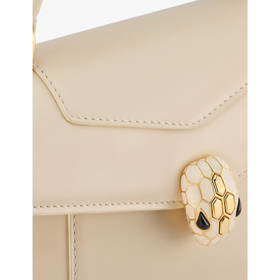 Shop Bvlgari Serpenti Forever Medium Leather Top-handle Bag In Ivory