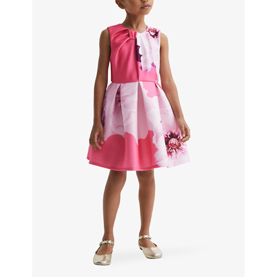 Shop Reiss Rosalind Floral-print Scuba Woven Dress In Pink