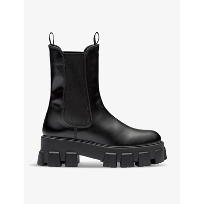 Shop Prada Monolith Platform-sole Leather Ankle Boots In Black