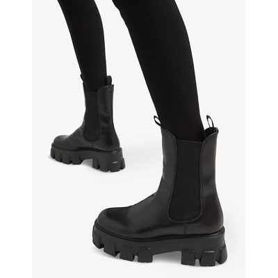 Shop Prada Monolith Platform-sole Leather Ankle Boots In Black