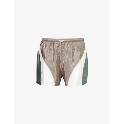 Shop Palm Angels Brand-embroidered Colour-blocked Shell Shorts In Lilac Multi