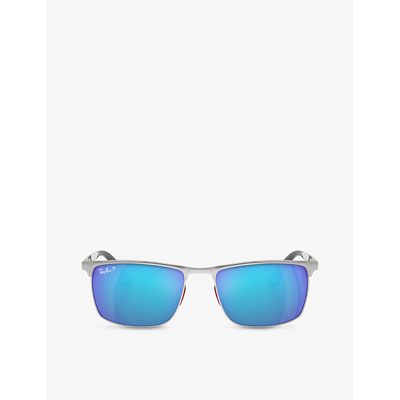 Shop Ray Ban Ray-ban Women's Silver Rb3726m Scuderia Ferrari Rectangle-frame Metal Sunglasses
