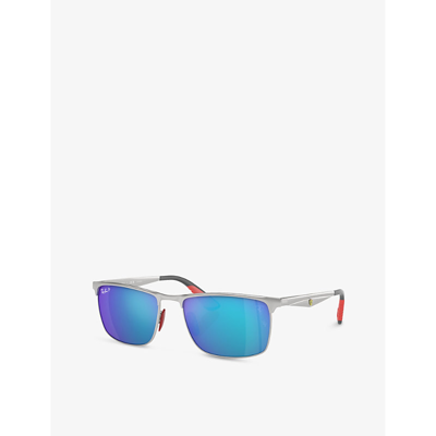 Shop Ray Ban Ray-ban Women's Silver Rb3726m Scuderia Ferrari Rectangle-frame Metal Sunglasses