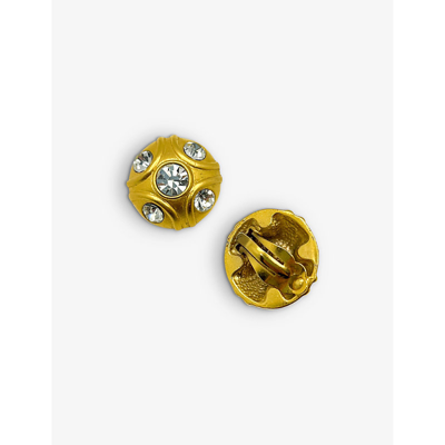 Jennifer Gibson Jewellery Womens Gold White Pre-loved Gold-plated Metal And Crystal Clip-on Earrings In Gold White