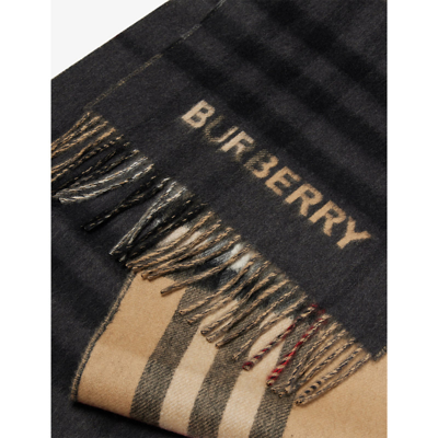 Shop Burberry Mens Archive Beige/ Black Giant Check Tasselled-trim Cashmere Scarf