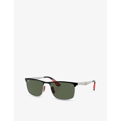 Shop Ray Ban Ray-ban Women's Black Rb3726m Scuderia Ferrari Rectangle-frame Metal Sunglasses
