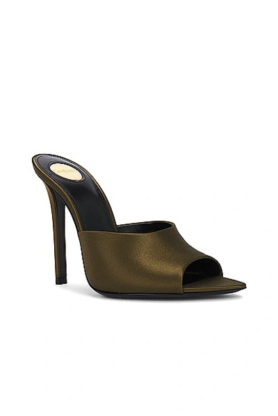 Saint Laurent Goldie Open Toe Stiletto Mules In Deep Kaki