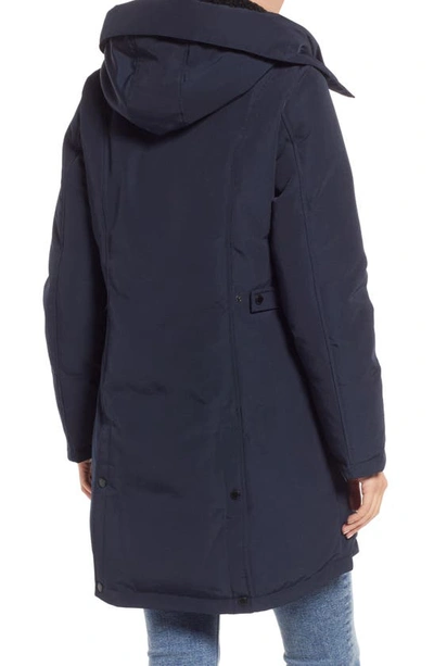 Shop Sam Edelman Hooded Down & Feather Fill Parka With Faux Fur Trim In Navy