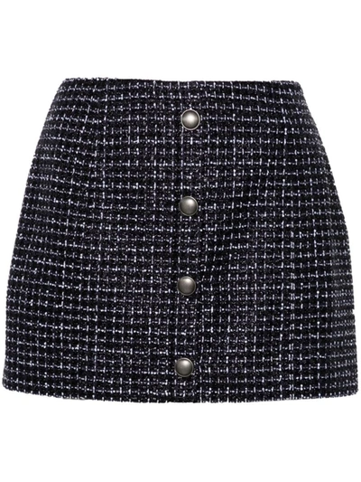 Shop Alessandra Rich Sequin Checked Tweed Mini Skirt In Blue