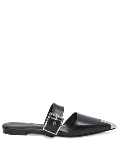 Shop Alexander Mcqueen Buckled Leather Mules In Black