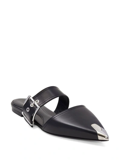 Shop Alexander Mcqueen Buckled Leather Mules In Black