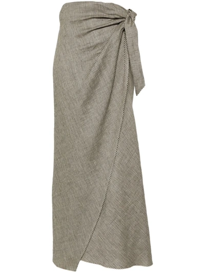Shop Alysi Striped Long Skirt In Grey