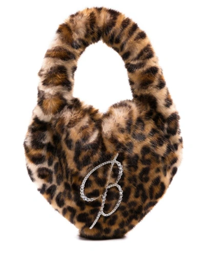 Shop Blumarine Faux Fur Heart Handbag In Brown