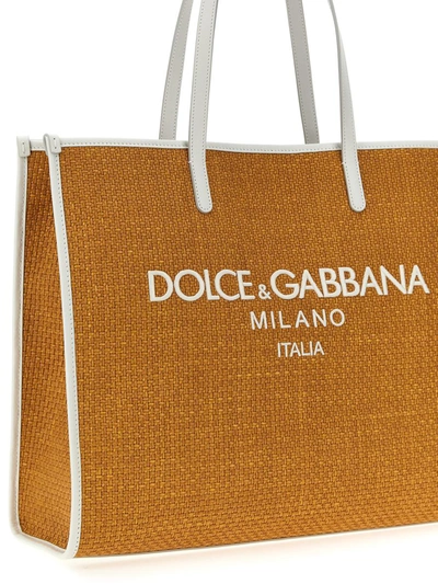 Shop Dolce & Gabbana Large Shopping Bag With Logo Embroidery In Beige