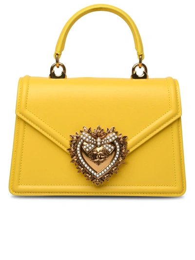 Shop Dolce & Gabbana Small 'devotion' Yellow Leather Bag