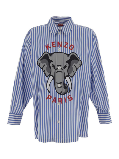 Shop Kenzo Elephant Striped Straight Hem Shirt In Multi