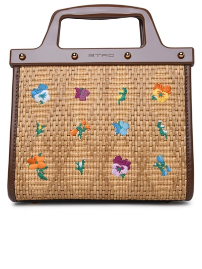 Shop Etro Small 'love Trotter' Multicolor Raffia Bag In Beige