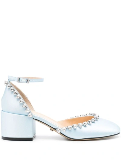 Shop Mach & Mach Audrey Satin Pumps In Clear Blue