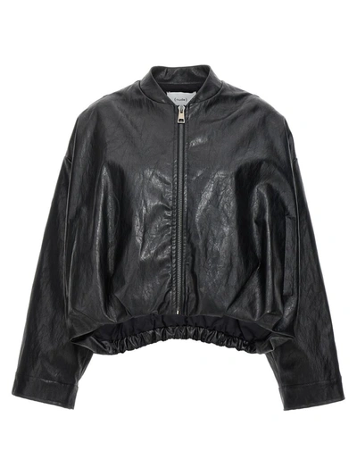 Shop Nude Eco Leather Bomber Jacket In Black