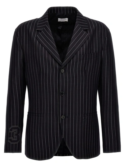 Off-white Pinstriped Blazer With Structured Silhouette In Blue