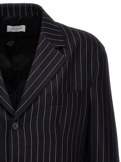Off-white Pinstriped Blazer With Structured Silhouette In Blue