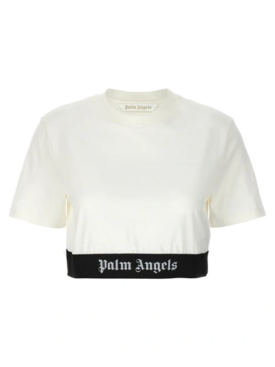 Shop Palm Angels 'logo Tape Crop' T-shirt In White/black