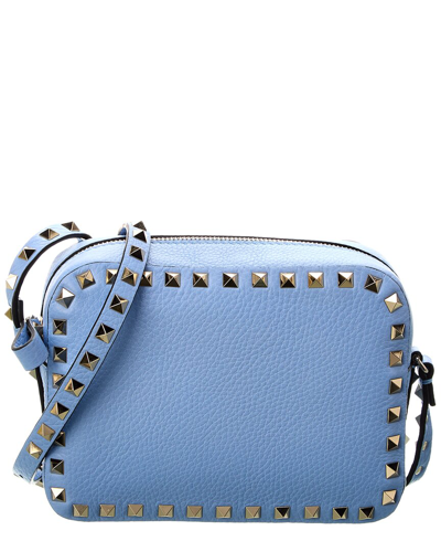 Shop Valentino Rockstud Grainy Leather Camera Bag In Blue